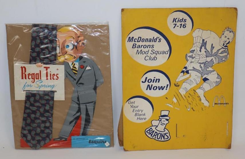 Group of 2 Regal Tie and McDonalds Mod Squad Cardboard Countertop Advertising Signs: Largest is 12" x 16"