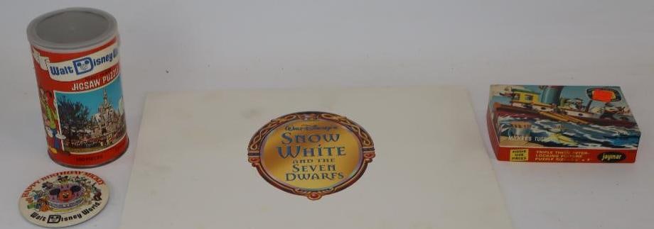 Group of 4 Walt Disney World and Snow White Puzzle, Pin, and Lithographed Portfolio: Largest is 15" x 11"