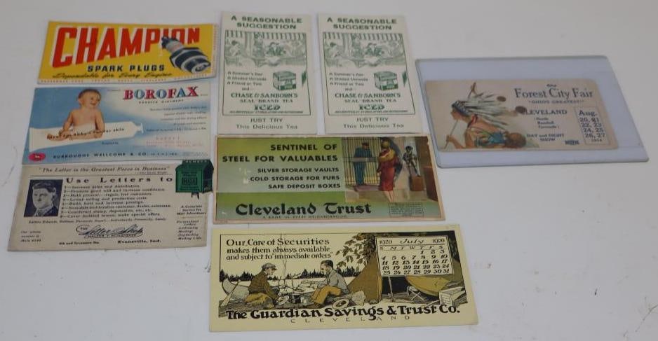Group of 8 Cleveland Area and MI Advertising Ink Blotters: Largest is 7.5" x 3.5"