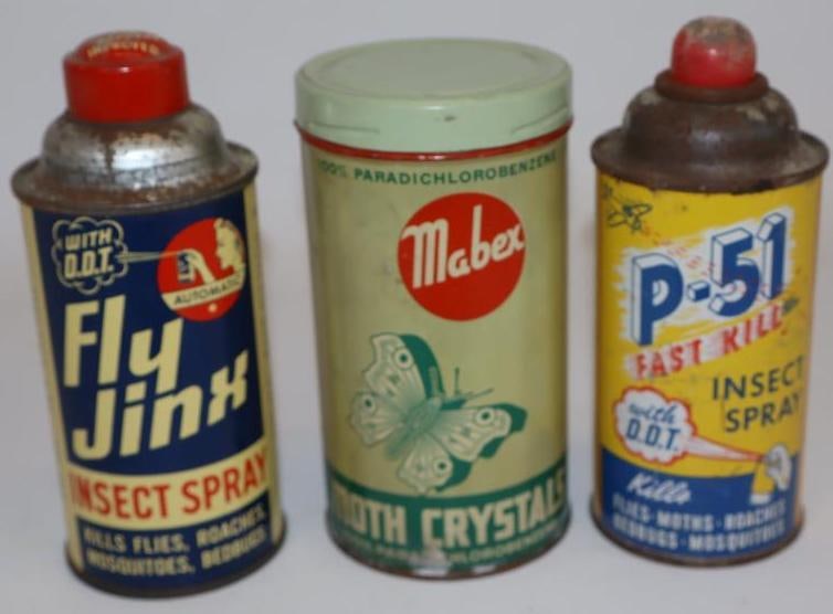 Group of 3 Fly Jinx P-51 and Mabex Insect Advertising Cans (1 of 2)