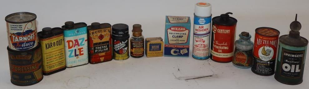 Group of 13 Automotive Related Cans and Bottles: Largest is 16oz
