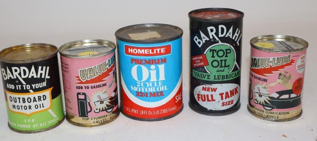 Group of 5 Bardahl Valve Lube Homelite 2 Cycle and Top Oil Cans (1 of 2)