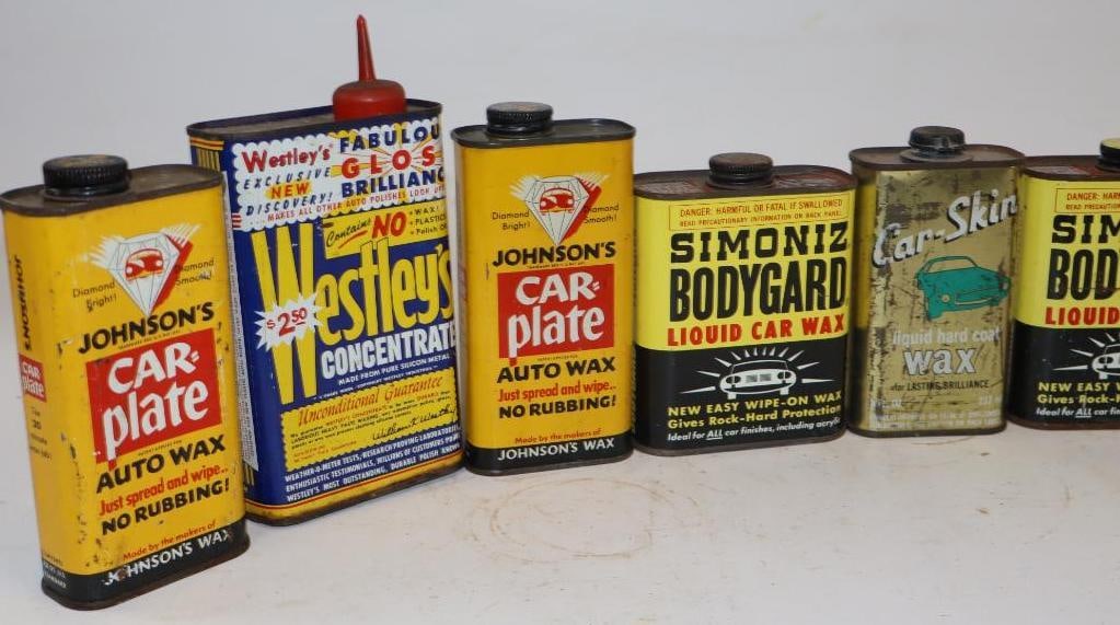 Group of 12 Automotive Car Care Pint and 1/2 Pint Advertising Cans: Largest is 16 oz