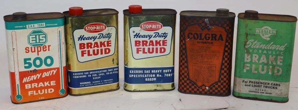 Group of 5 Rectangular Quart Car Care Advertising Cans: 1 Quart Each