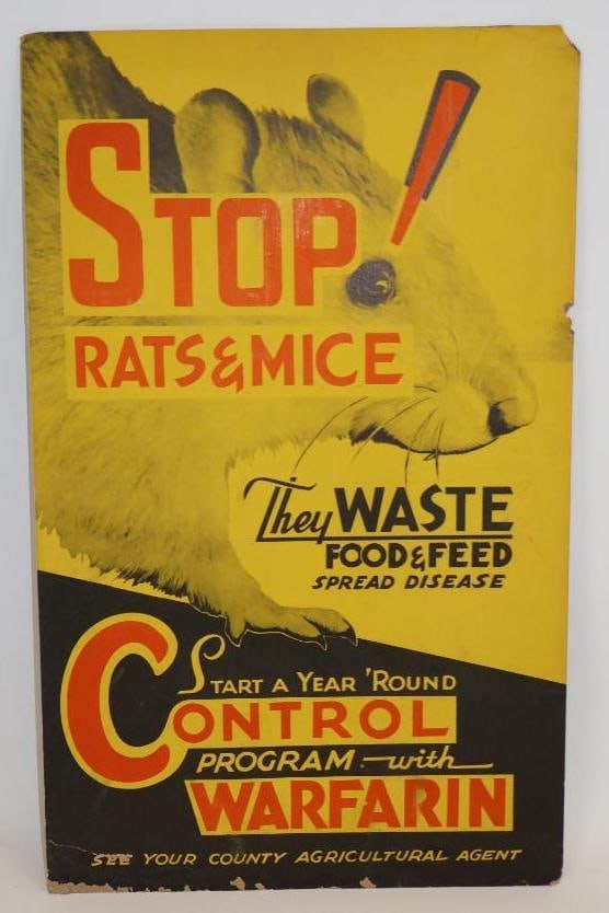 "Stop Rats and Mice" Warfarin Cardboard Easel Back Display Sign (1 of 4)