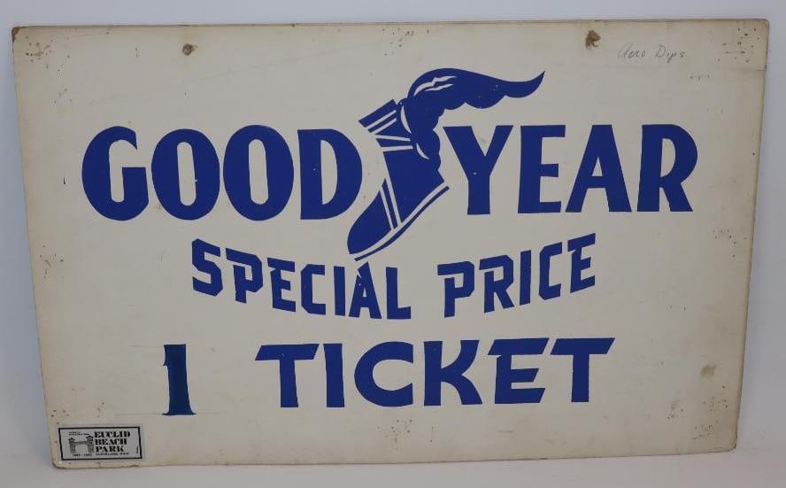 Goodyear Special Price 1 Ticket Hand-Painted Sign Euclid Beach Park (1 of 4)