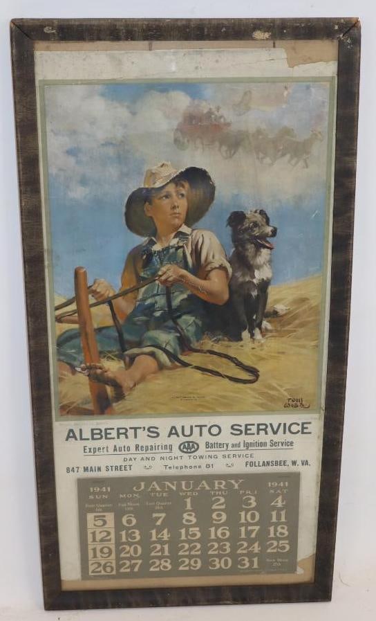 1941 Albert's Auto Service AAA Framed Advertising Calendar Follanspbee, WV (1 of 4)