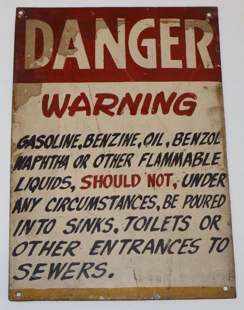 Danger Warning Gas Station Hand Painted Metal Sign (1 of 2)