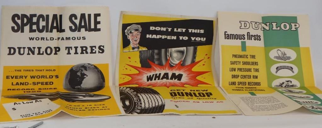 Group of 3 Dunlop Tires Advertising Paper Posters: 36" x 24" Each