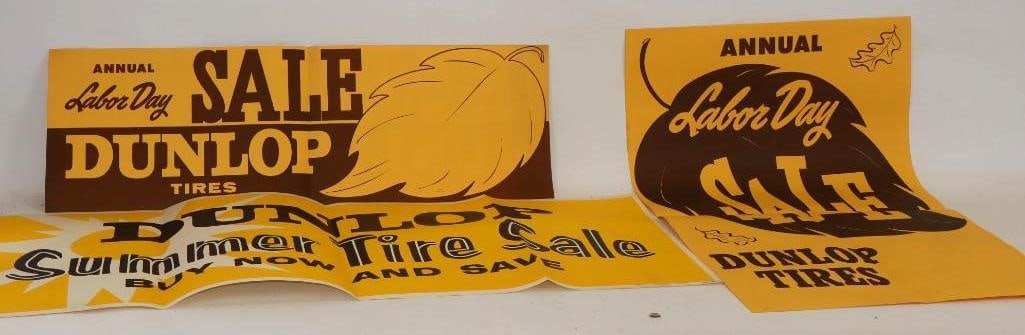 Group of 3 Dunlop Tires Summer and Labor Day Advertising Paper Posters: Largest is 44" x 17"