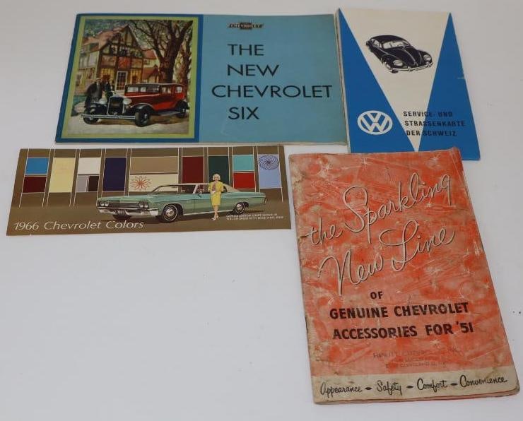 Group of 4 Chevrolet and Volkswagen Sales Brochure Books and Road Map: 9.5" x 7" is the Largest