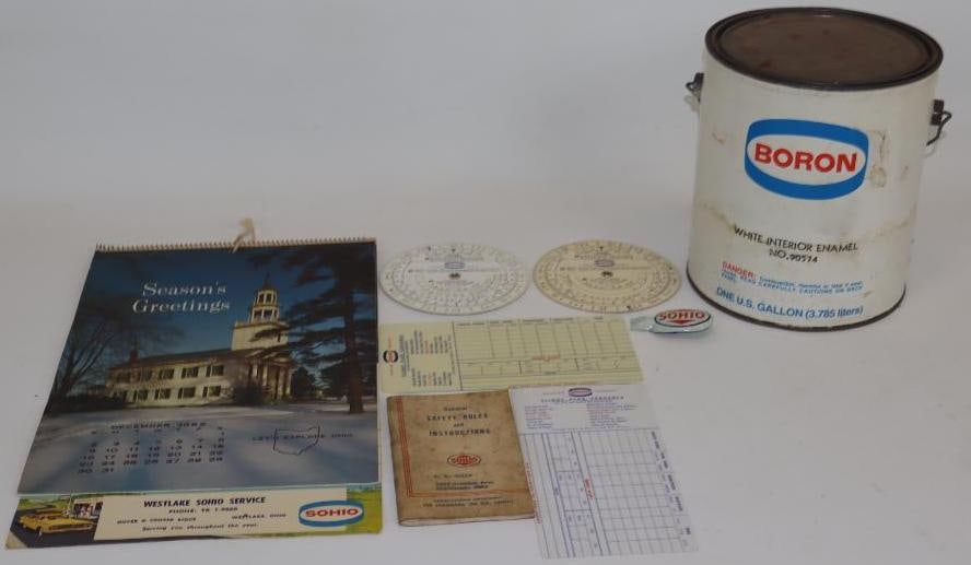 Group of 8 Sohio and Boron Calendar, Ruler, Noise Maker, and Paint: Largest is 9" x 14.5"