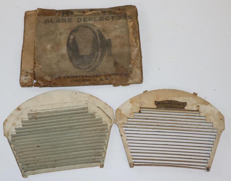 The Penny Packer Automobile Glare Headlight Deflector Set with Box: Box is in Poor Condition. 6.5" x 5.5" x 1"