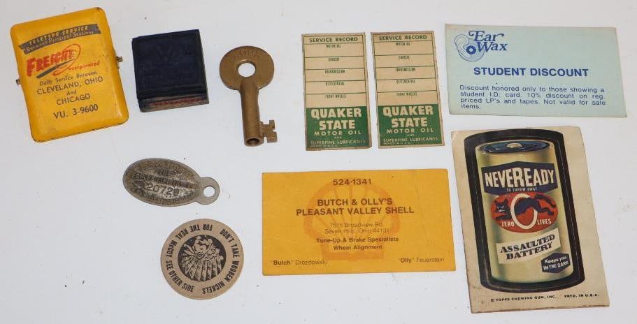 Group of 10 Advertising Stamp, Decal, Oil Change Reminder and Other Advertising Items: Largest is 3.5" x 2.5"