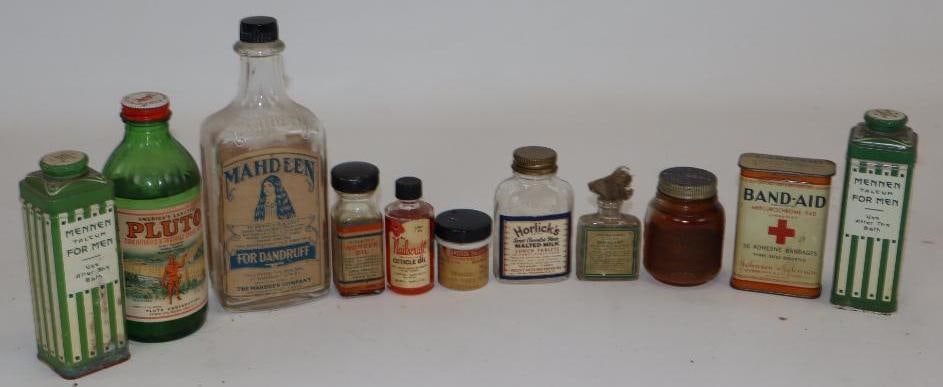 Group of 11 Household Advertising Tins and Bottles: Largest is 1 Pint
