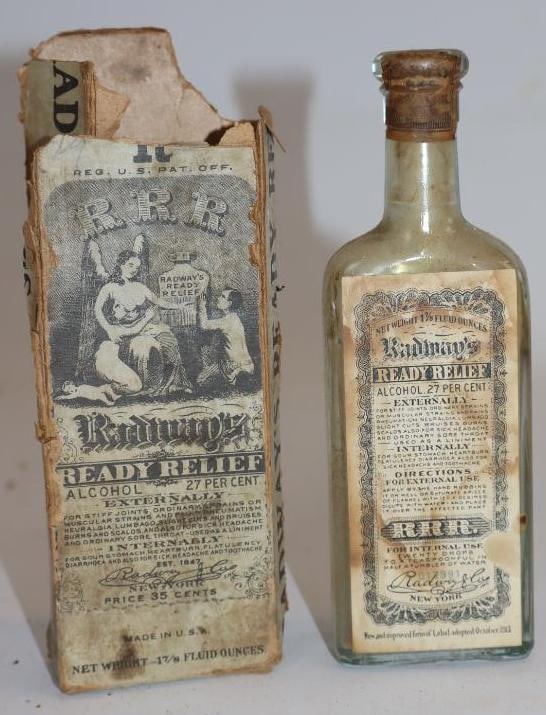 Radway's Ready Relief Prescription Alcohol Bottle with Box: 1 7/8" ounces
