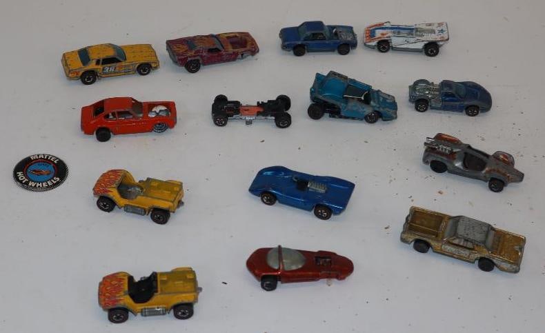 Group of 15 Vintage Hot Wheel Redline Die Cast Cars: largest 3.5" x 1.25" x .75", all have condition issues