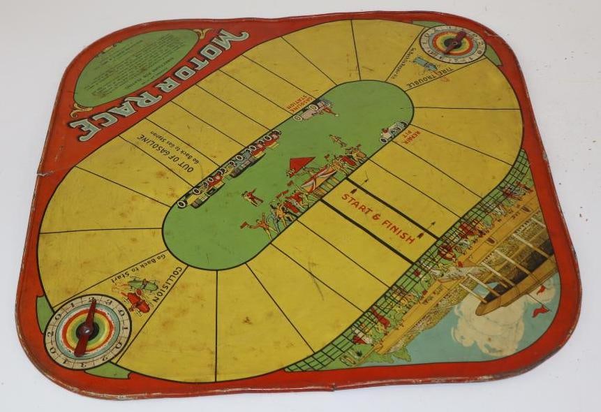 1925 Motor Race Tin Litho Game Board: 16.5" x 16.5"