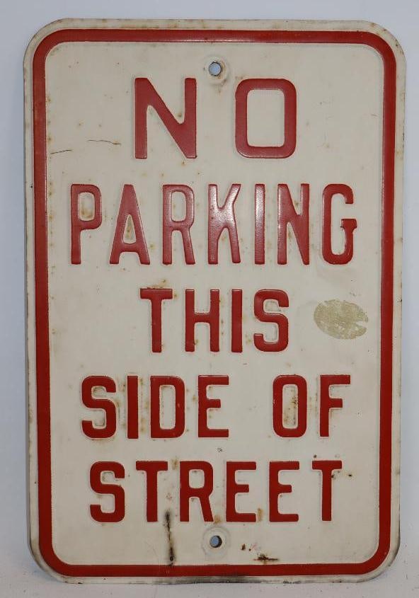 Stamped Steel No Parking This Side of Street Road Sign (1 of 2)