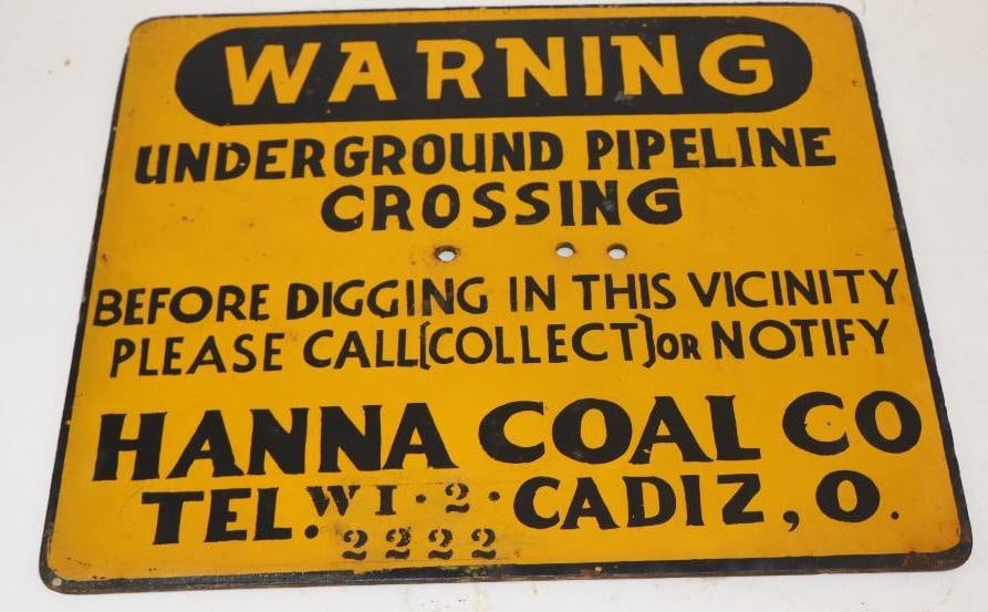 Heavy Steel Hannah Coal Company Cadiz Ohio Hand Painted Warning Sign: 14" x 12"