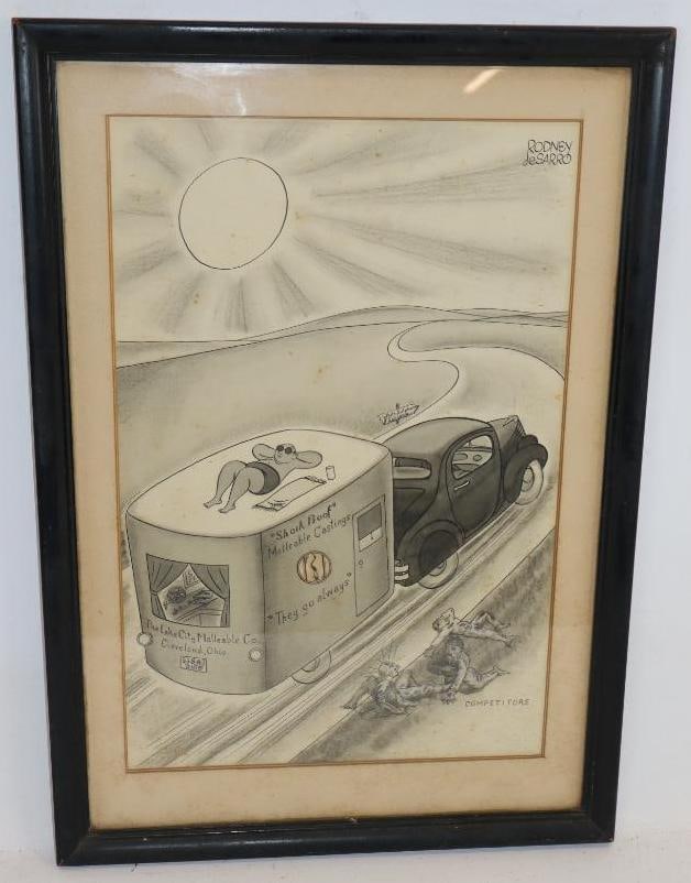 The Lake City Malleable Company Framed Advertising Camper Trailer Scene: 16" x 23"