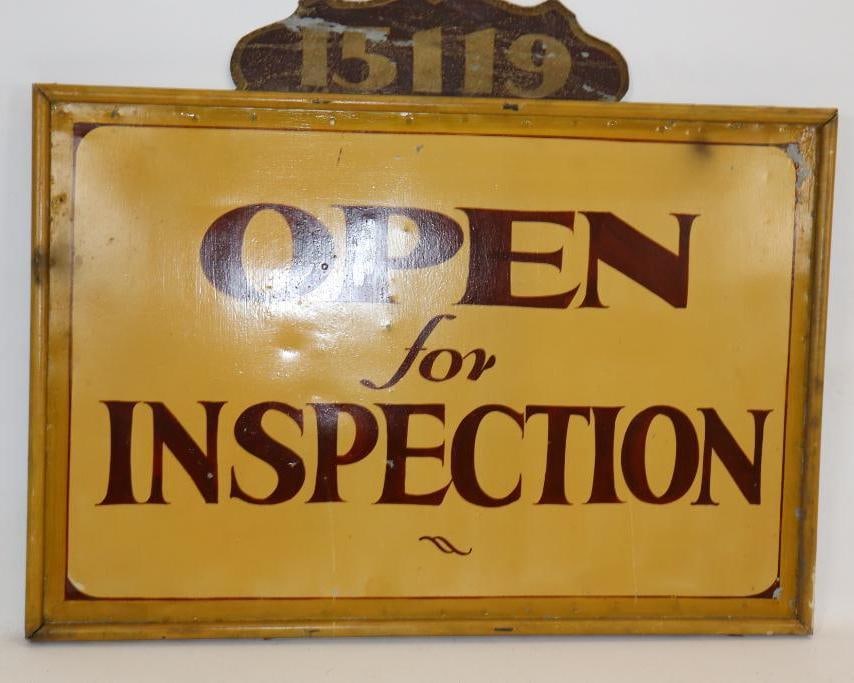 Open for Inspection Hand Painted Wood Frame Metal Sign: 37" x 31"