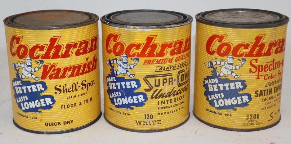 Group of 3 Cochran Vintage Enamel Paint Cans: 32oz each