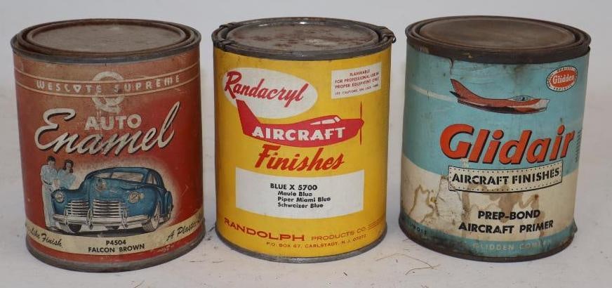 Group of 3 Glidden, Wescote, and Randacryl Aircraft and Auto Paint Cans: 32oz each