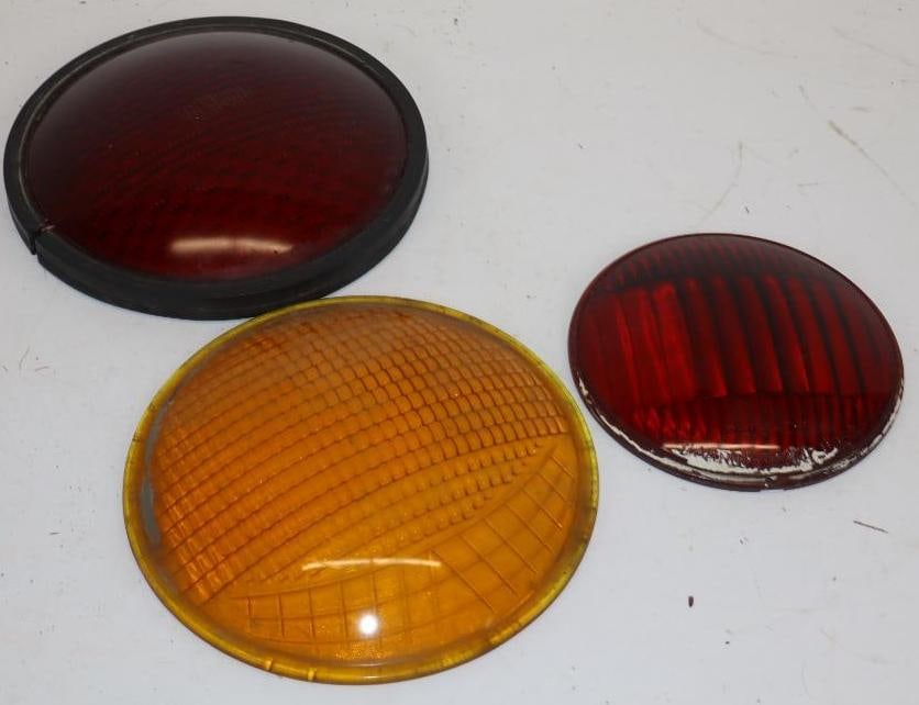 Group of 3 Glass Traffic Light and Automobile Lenses: Largest is 8" x 8"