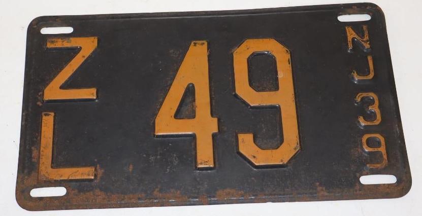 1939 New Jersey Embossed Number 49 License Plate (1 of 2)