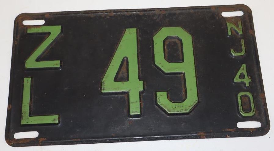 1940 New Jersey Embossed Number 49 License Plate (1 of 2)