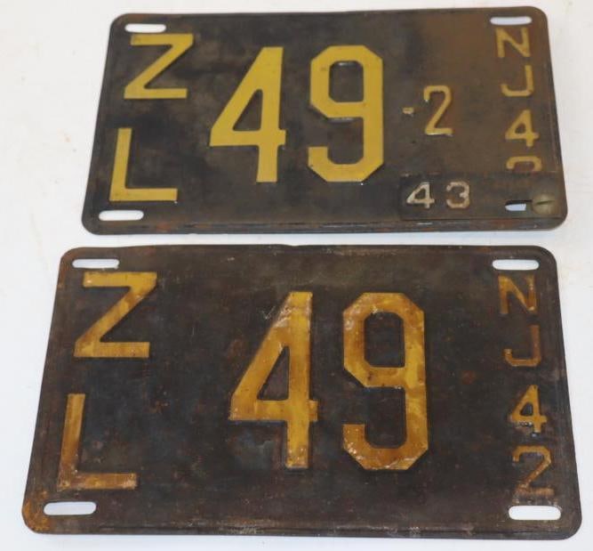 Pair of 1942 New Jersey Embossed Number 49 License Plates (1 of 4)