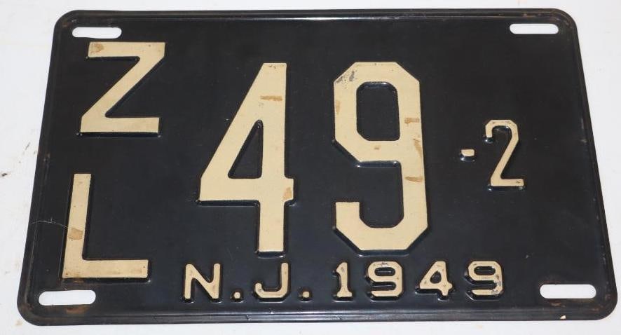 Group of 2 1949 New Jersey Embossed Number 49 License Plates (1 of 2)