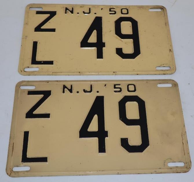 Pair of 1950 New Jersey Embossed Number 49 License Plates (1 of 2)
