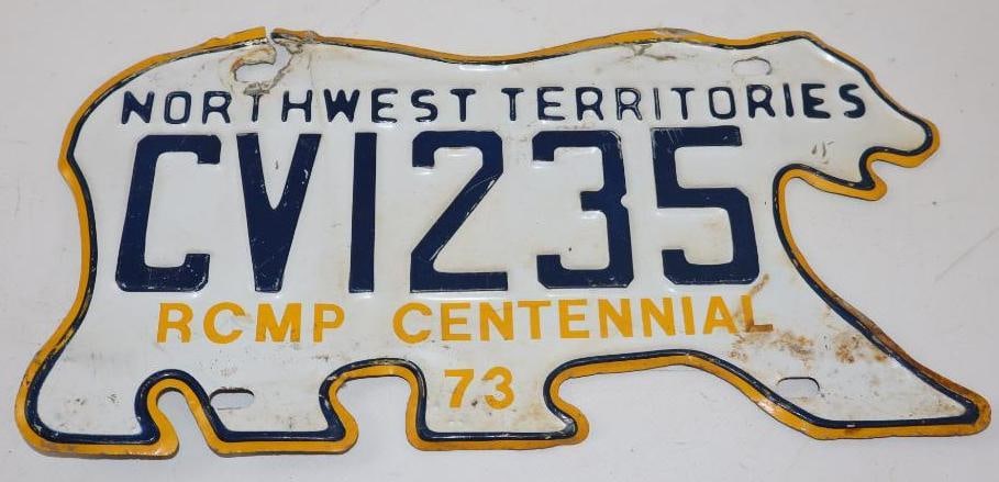 North West Territories RCMP Centennial 1973 License Plate: 11.75x6