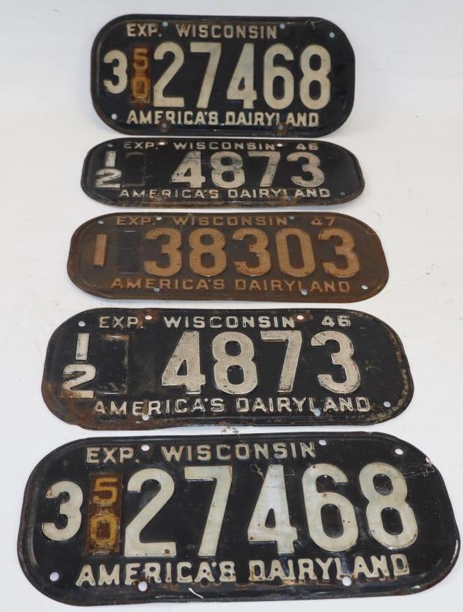 Group of 5 - 1940's Wisconsin 'America's Dairy Land' Embossed License Plates (1 of 6)