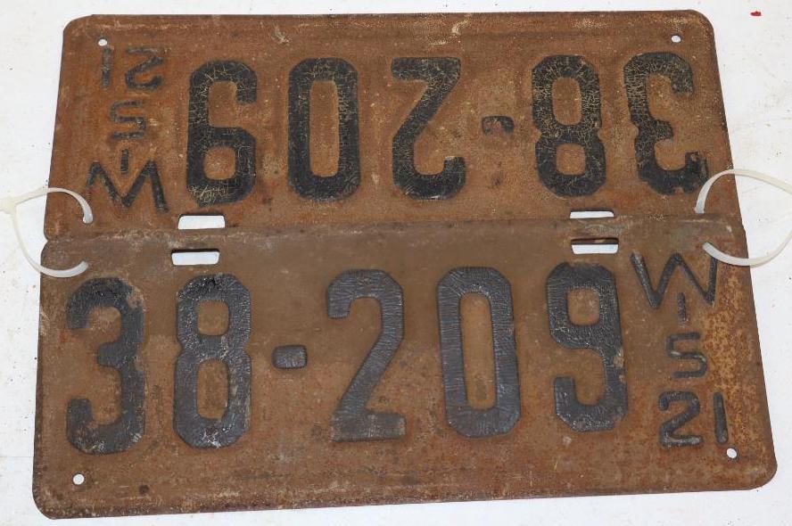 Pair of 1921 Wisconsin Embossed License Plates (1 of 2)
