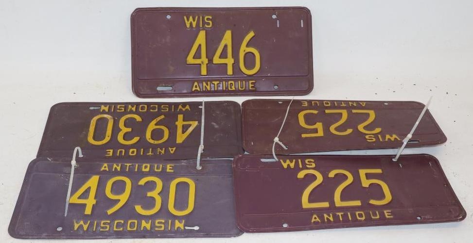 Group of 5 Wisconsin Antique Auto Embossed License Plates (1 of 2)