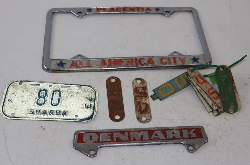 Group of 14 Automobile License Plate Date Tags, Frame & Bicycle License Plate (1 of 6)