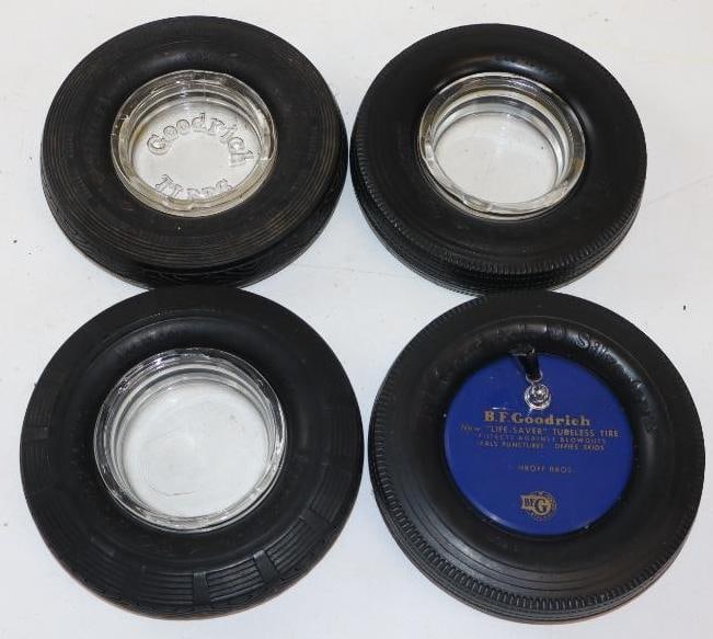 Group of 4 BF Goodrich Advertising Tire Ashtrays: Largest is 6" x 6" x 1.25"