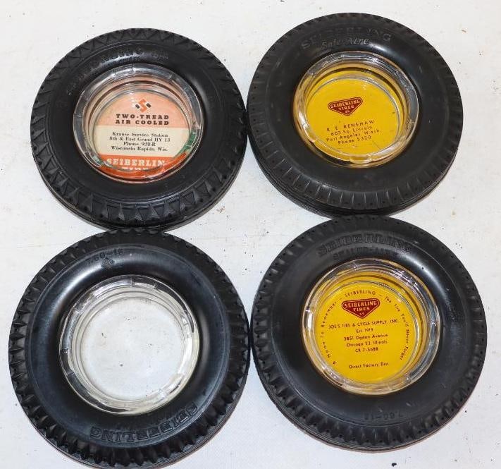 Group of 4 Seiberling Advertising Tire Ashtrays: Largest is 6" x 6" x 1.25"