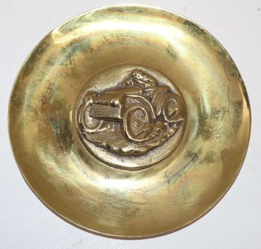 Brass Plate With Embossed Early Car Scene (1 of 3)