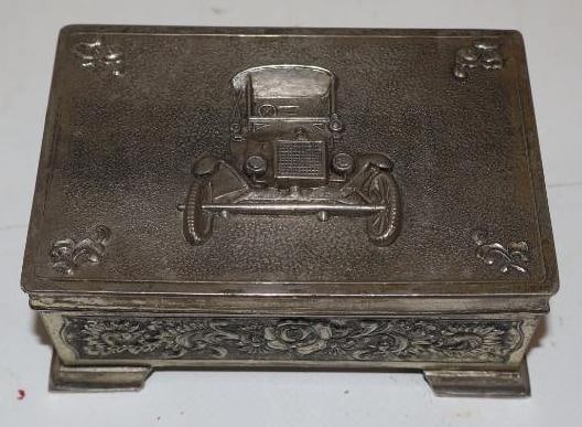 Ornate Jewelry Box With Embossed Early Car Scene (1 of 4)