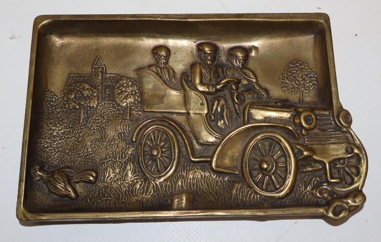 Brass Embossed Tray With Early Car Scene (1 of 2)