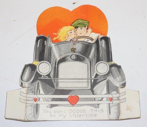 Early 1920s Dodge Brothers Be My Valentine Card: 5.5x5