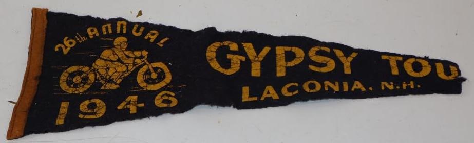 1946 Gypsy Tour Motorcycle Advertising Felt Pennant: 8x21 Is Missing Tip