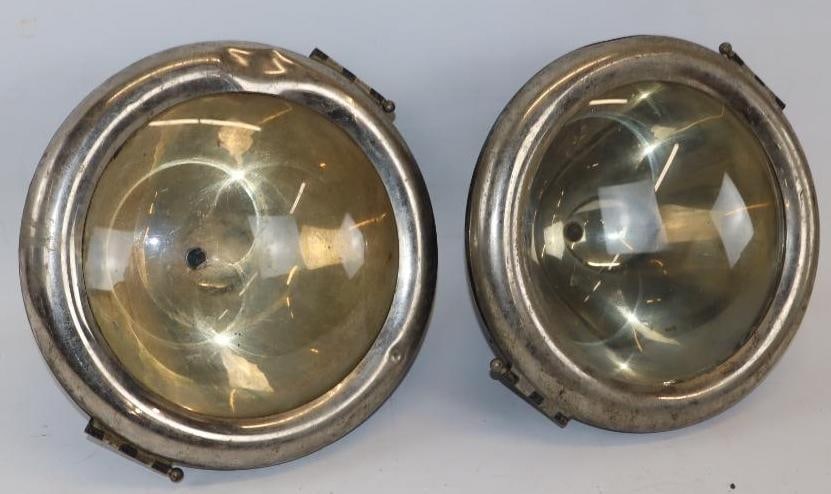 Pair Of Painted Brass Early Automobile Head Lights: 12x12x7