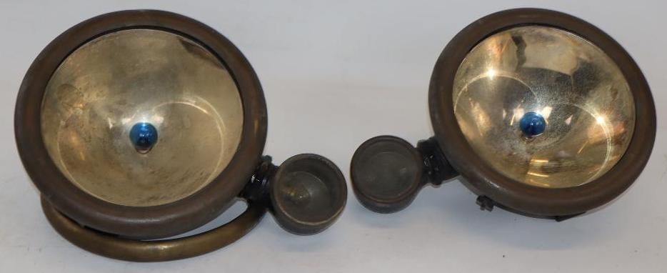 Pair Of Unique Early Automobile Painted Head Lights With Additional Small Lights Mounted To Top (1 of 3)