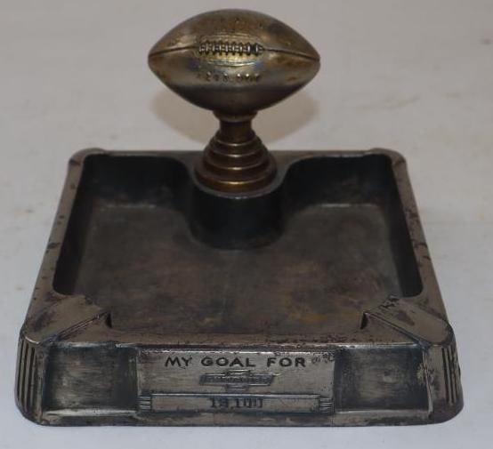 1937 Chevrolet All America Quota Ashtray with Football Themed Salesman Goal Quota Award: 5.5" x 5.5" x 4"