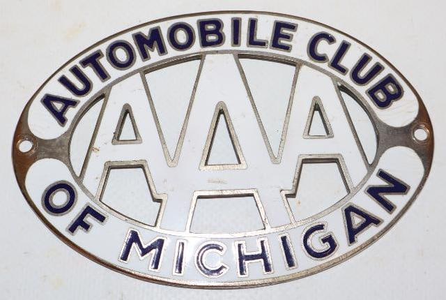 AAA Auto Club of Michigan Diecut Cloisonne Radiator Badge: 4.5" x 3"